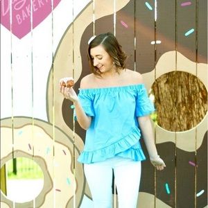 Blue Off The Shoulder Top